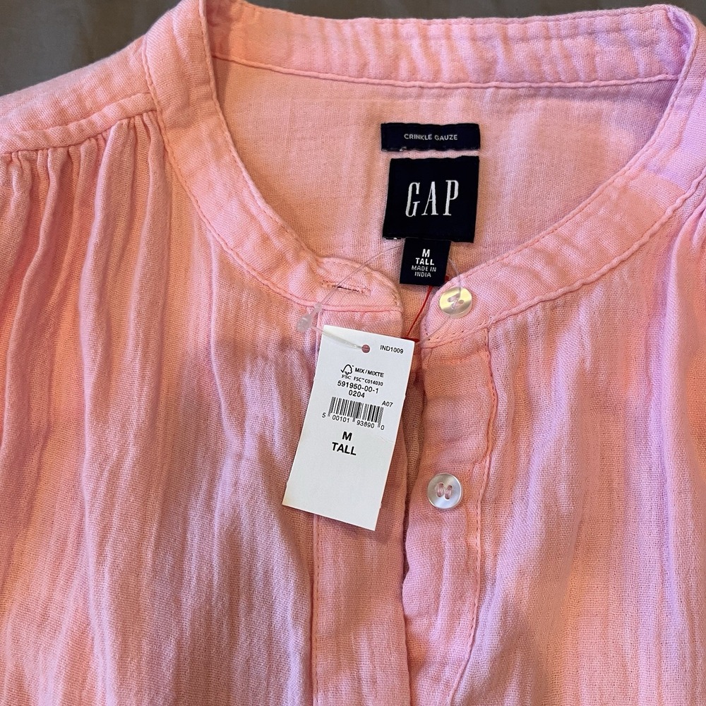 GAP Pink Cotton Crinkle Gauze Button Down Shirt Medium Tall 591950-00-1 - Picture 6 of 9